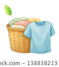 Laundry basket and clothes, watercolor illustration, everyday items 138838213