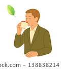 Man with coffee, watercolor illustration, relaxation material 138838214