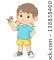A cute cartoon boy holding small colorful birds in a playful and friendly pose. Ideal for children themes, zoo concepts, pet care education, and animal-related designs 138838460