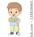 Cute boy holding number blocks for early math education illustration 138838465