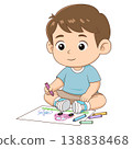 Cute boy drawing with crayons for early childhood education illustration 138838468