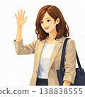 Illustration of a young woman raising her hand with a smile 138838555