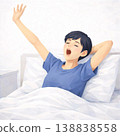 An illustration of a woman stretching to wake up in the morning. 138838558