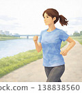 Illustration of a woman jogging along a riverbank 138838560