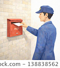 Illustration of a postal worker putting mail into a mailbox 138838562