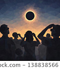 Silhouette illustration of people observing a total solar eclipse 138838566