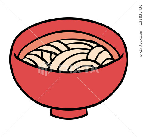 A hand-drawn illustration of soba noodles in a red bowl. A hand-drawn illustration of soba noodles in a red bowl. 138839436