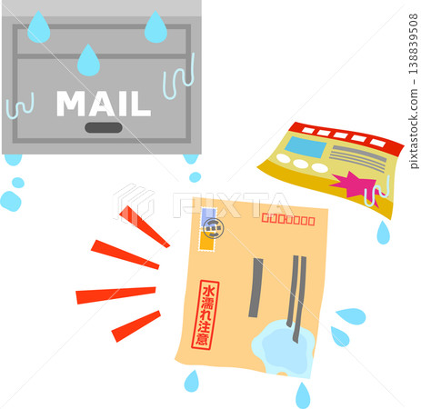 A wet mailbox, envelopes, and flyers. 138839508