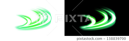 Transparent black background illustration of a line of glowing green light. 138839700