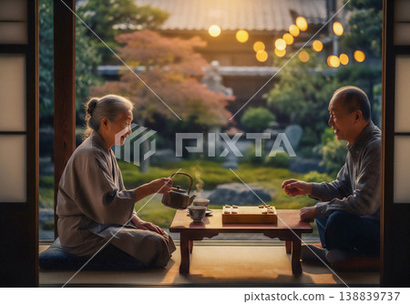Seniors relaxing on the veranda 138839737