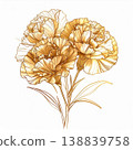 白色背景上的一束閃耀著金色光芒的康乃馨植物插圖。 138839758