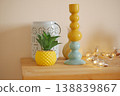 Colorful decor on table with plants and lights 138839867