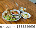 Crispy fried chicken meal set with pasta fries mashed potato and fresh salad 138839956
