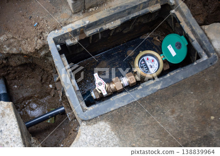 Replaced outdoor water meter and water supply equipment 138839964