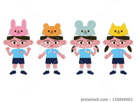 Vector illustration of children in kindergarten uniforms and headwear for a school play. Vector illustration of children in kindergarten uniforms and headwear for a school play. 138840001