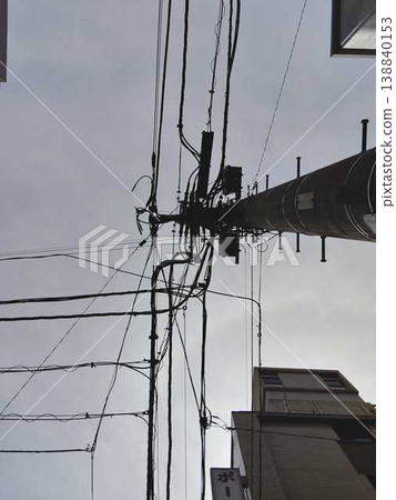 Wire and telephone pole Wire and telephone pole 138840153