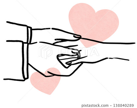 Ring exchange: Husband to wife, line drawing, heart background. Ring exchange: Husband to wife, line drawing, heart background. 138840289