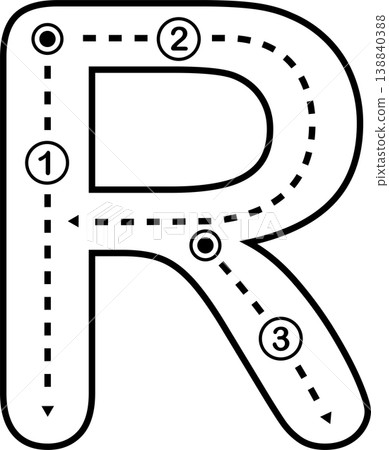 Letter R Tracing Worksheet for Kids, Black and White Alphabet Handwriting Practice Letter R Tracing Worksheet for Kids, Black and White Alphabet Handwriting Practice 138840388