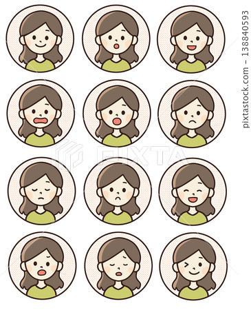 A set of female icons with various expressions. A set of female icons with various expressions. 138840593