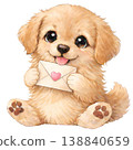 An illustration of a golden retriever holding a love letter. 138840659