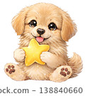 An illustration of a golden retriever holding a star. 138840660