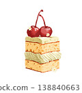 A cake topped with cherries painted in watercolor. 138840663