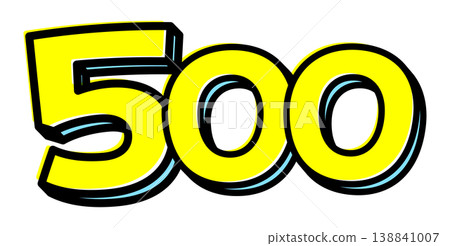 一款獨立的「500」字體。採用醒目的黑色邊框和黃色字母,呈現普普藝術風格。適用於價格、積分和數量等資訊。 一款獨立的「500」字體。採用醒目的黑色邊框和黃色字母,呈現普普藝術風格。適用於價格、積分和數量等資訊。 138841007