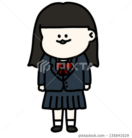 一位長髮女學生身穿校服,繫著紅色絲帶的插圖。透明背景。 一位長髮女學生身穿校服,繫著紅色絲帶的插圖。透明背景。 138841029