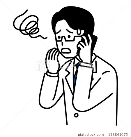 A male doctor is having trouble with conversations on his smartphone. A male doctor is having trouble with conversations on his smartphone. 138841075