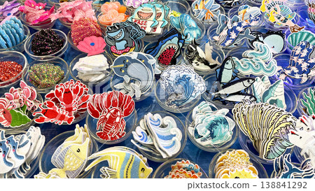 Colorful tropical-themed embroidered patches 138841292