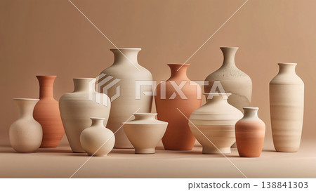 赤陶背景花瓶形陶瓷製品（圖片素材） 138841303
