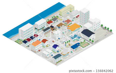 等距視角下的海濱城鎮景觀影像素材 138842062
