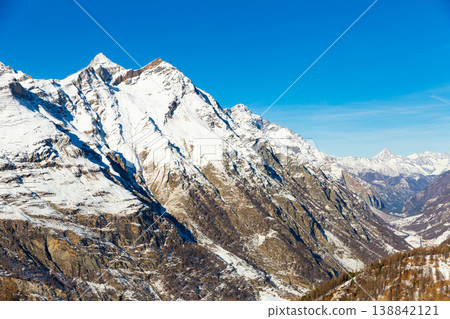 Winter alpine landscape near Zermatt with snow covered mountains, Switzerland Winter alpine landscape near Zermatt with snow covered mountains, Switzerland 138842121