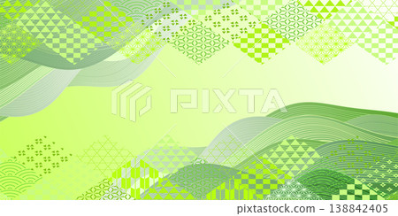 Green background material featuring traditional Japanese patterns. 138842405