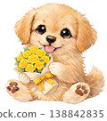 [Father's Day] Illustration of a golden retriever holding a bouquet of roses 138842835