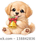 [Christmas] Illustration of a golden retriever holding a bell. 138842836