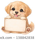 An illustration of a golden retriever holding a message board. 138842838