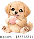 [Summer] Illustration of a golden retriever holding a seashell 138842841