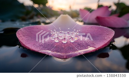 A crown of morning dew on a lotus flower: A macroscopic image of nature's sacred morning. 138843330