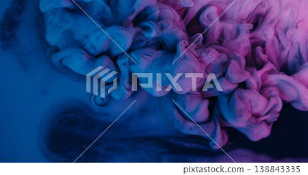 Smoke cloud. Paint background. Defocused purple blue color glitter texture fume vapor splash spreading on acrylic art abstraction. 138843335