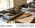 Pen Shells in Kitchen Prep Area with Knife and Ingredients 138843589