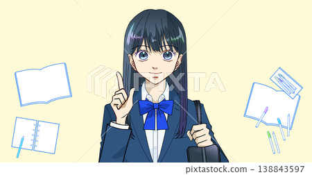 Anime-style illustrations of study items and female students, suitable for use in test preparation and exam studying. Anime-style illustrations of study items and female students, suitable for use in test preparation and exam studying. 138843597