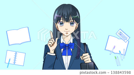 動漫風格的學習用品和女學生插圖,適合用於考試準備和複習。 動漫風格的學習用品和女學生插圖,適合用於考試準備和複習。 138843598