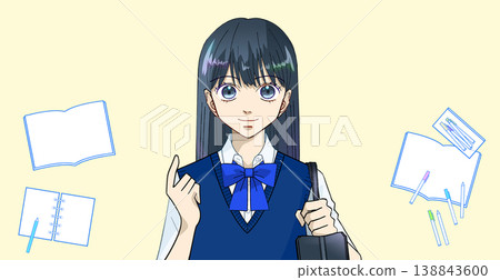 動漫風格的學習用品和女學生插圖,適合用於考試準備和複習。 動漫風格的學習用品和女學生插圖,適合用於考試準備和複習。 138843600