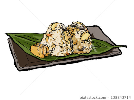 春季美食:竹筍飯糰(飯糰),附手繪筆觸插圖。 春季美食:竹筍飯糰(飯糰),附手繪筆觸插圖。 138843714