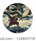 Dragon Warrior (Circular) | Japanese-style Samurai x Dragon - Japanese Mythology Illustration 138843739