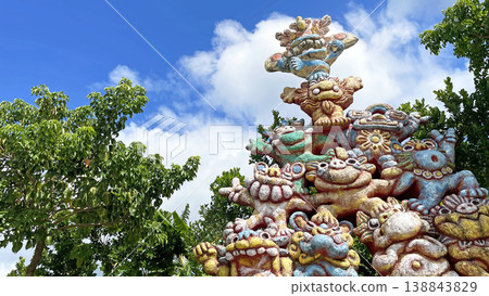 Unique guardian deities and the blue sky at Yonehara Shisa Garden in Ishigaki Island, Okinawa 138843829