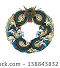 Circular Dragon (Wave) | Japanese-style Dragon / Japanese Mythology Illustration 138843832