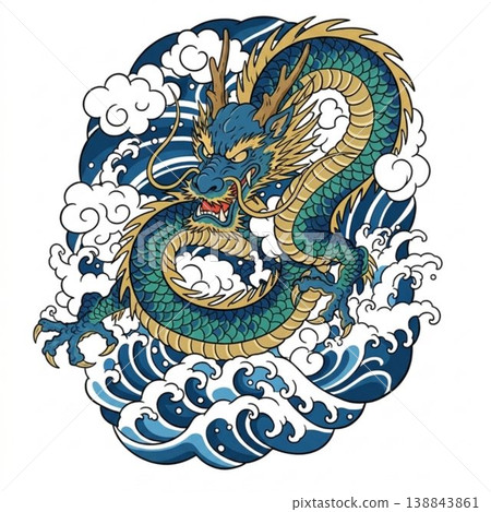 龍（波浪）| 日式龍/日本神話插畫 138843861