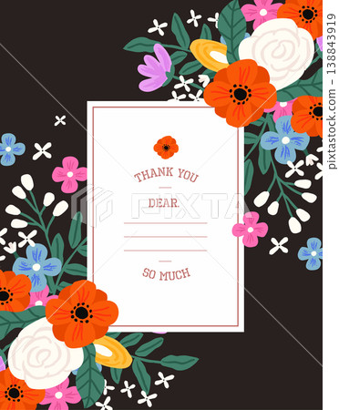 Red anemone floral thank you card on black background Red anemone floral thank you card on black background 138843919